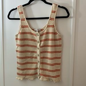 Textured ribbed tank top with stripes and buttons